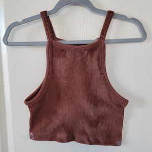 Brown Stretchy Tank Top Cropped Rib Knit Forever 21 Summer Vest Medium Large
